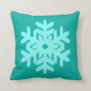 Ikat Snowflake - Turquoise and aqua Cushion