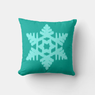 Ikat Snowflake - Turquoise and aqua Cushion