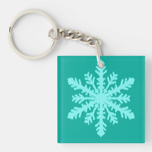 Ikat Snowflake - Turquoise and aqua Key Ring (Front)