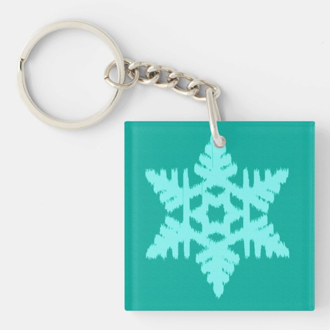 Ikat Snowflake - Turquoise and aqua Key Ring (Front)