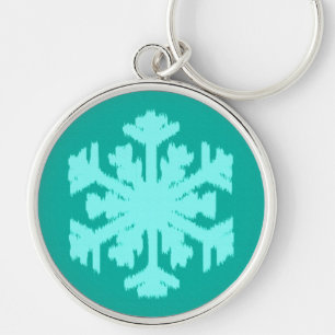 Ikat Snowflake - Turquoise and aqua Key Ring