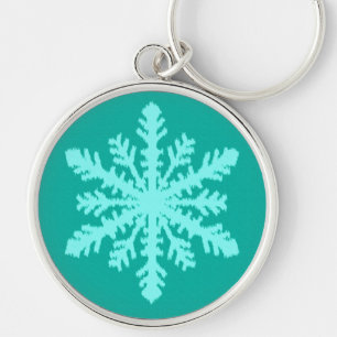 Ikat Snowflake - Turquoise and aqua Key Ring
