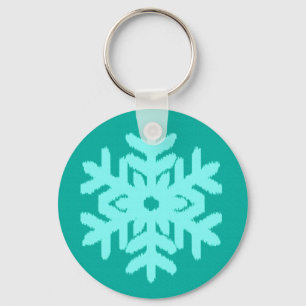 Ikat Snowflake - Turquoise and aqua Key Ring