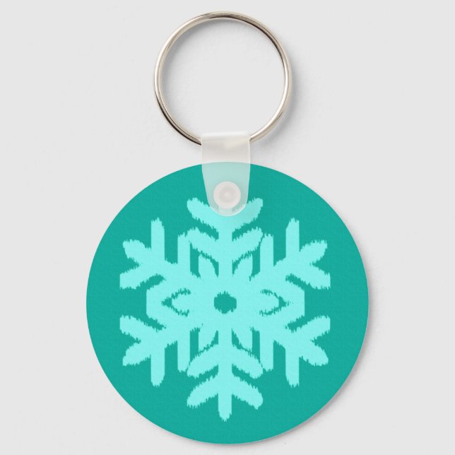Ikat Snowflake - Turquoise and aqua Key Ring (Front)