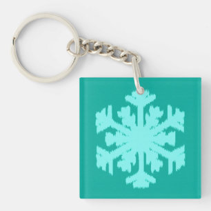 Ikat Snowflake - Turquoise and aqua Key Ring