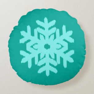 Ikat Snowflake - Turquoise and aqua Round Cushion
