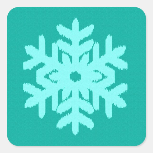 Ikat Snowflake - Turquoise and aqua Square Sticker (Front)