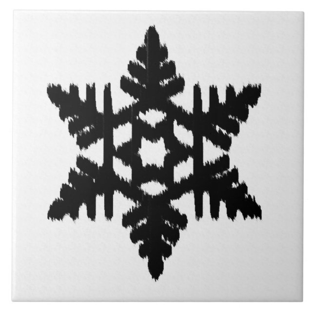 Ikat Snowflake - White and black Ceramic Tile (Front)