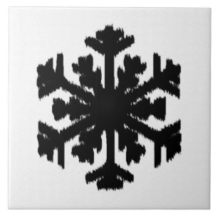 Ikat Snowflake - White and black Ceramic Tile