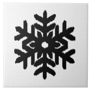 Ikat Snowflake - White and black Ceramic Tile