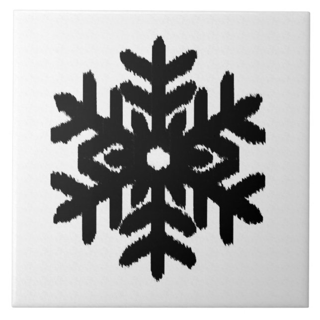 Ikat Snowflake - White and black Ceramic Tile (Front)