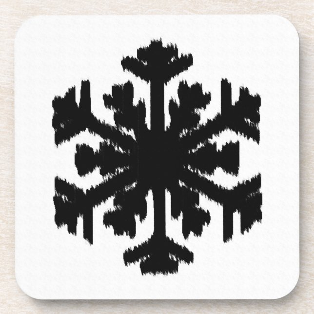 Ikat Snowflake - White and black Coaster (Front)