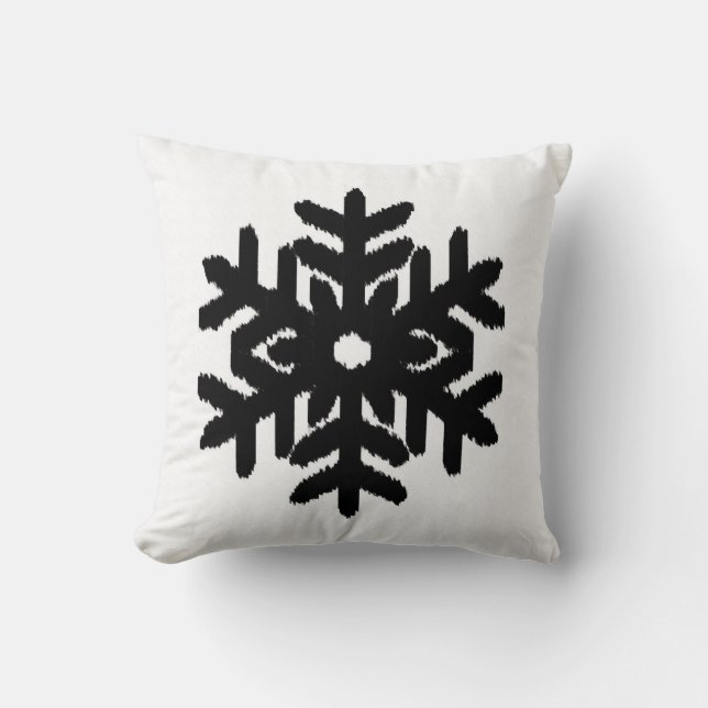 Ikat Snowflake - White and black Cushion (Front)