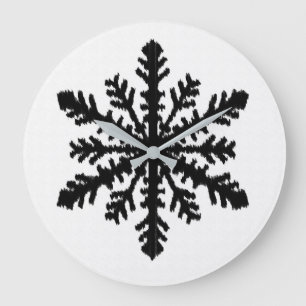Ikat Snowflake - White and black Large Clock