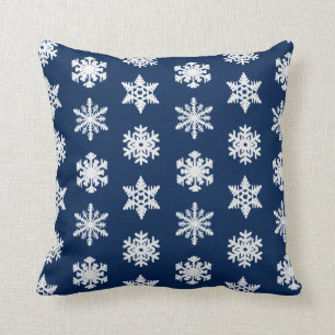 Ikat Snowflake - White and Dark Navy Blue Cushion