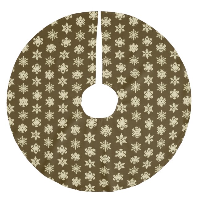 Ikat Snowflakes - Beige and Chocolate Brown Brushed Polyester Tree Skirt (Front)