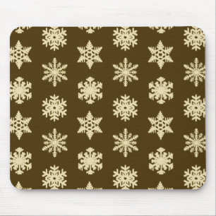 Ikat Snowflakes - Beige and Chocolate Brown Mouse Pad