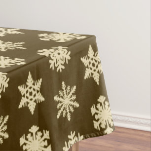 Ikat Snowflakes - Beige and Chocolate Brown Tablecloth
