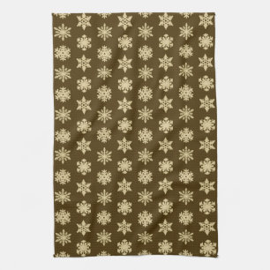 Ikat Snowflakes - Beige and Chocolate Brown Tea Towel