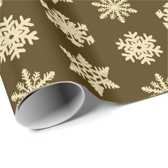 Ikat Snowflakes - Beige and Chocolate Brown Wrapping Paper (Roll Corner)