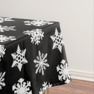 Ikat Snowflakes - Black and white Tablecloth