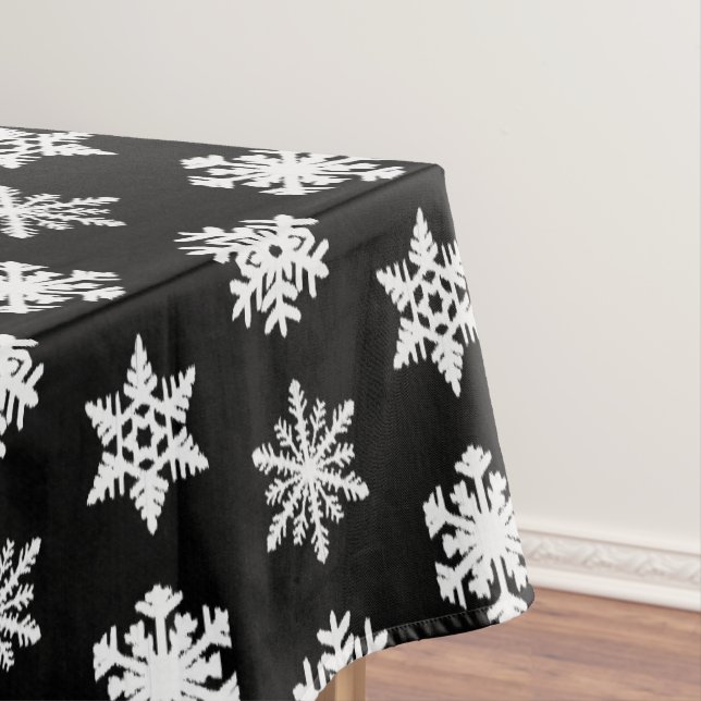 Ikat Snowflakes - Black and white Tablecloth (In Situ)