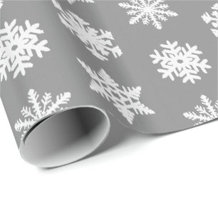 Ikat Snowflakes - Charcoal Grey and White Wrapping Paper