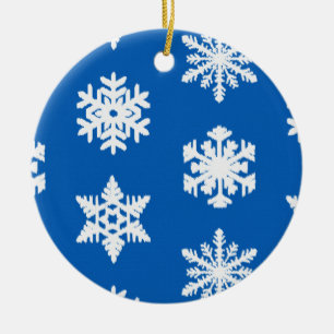 Ikat Snowflakes - Cobalt blue and white Ceramic Ornament
