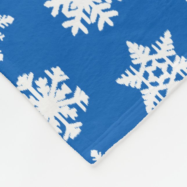 Ikat Snowflakes - Cobalt blue and white Fleece Blanket (Corner)