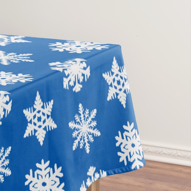 Ikat Snowflakes - Cobalt blue and white Tablecloth (In Situ)