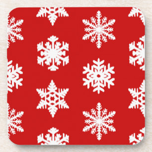 Ikat Snowflakes - Dark red and white Coaster