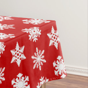 Ikat Snowflakes - Dark red and white Tablecloth
