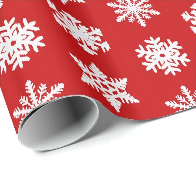Ikat Snowflakes - Dark red and white Wrapping Paper (Roll Corner)