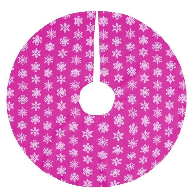 Ikat Snowflakes - Fuchsia and ice pink Brushed Polyester Tree Skirt (Front)