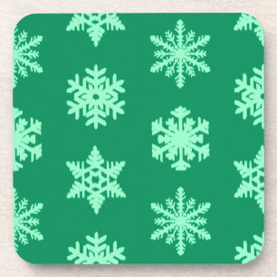 Ikat Snowflakes - Pine and mint green Coaster
