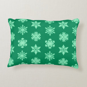 Ikat Snowflakes - Pine and mint green Decorative Cushion