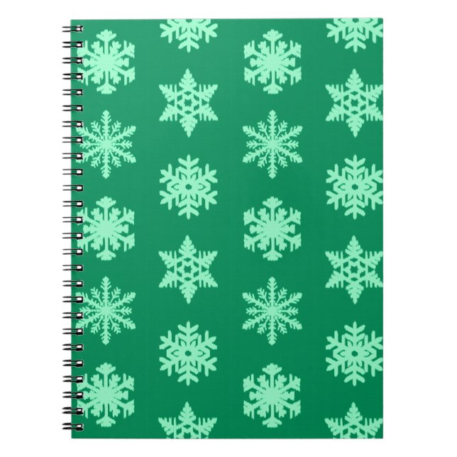 Ikat Snowflakes - Pine and mint green Notebook (Front)