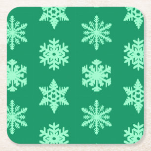 Ikat Snowflakes - Pine and mint green Square Paper Coaster
