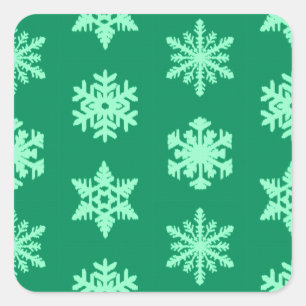Ikat Snowflakes - Pine and mint green Square Sticker