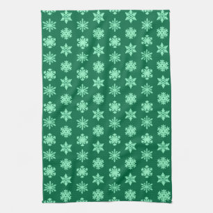 Ikat Snowflakes - Pine and mint green Tea Towel