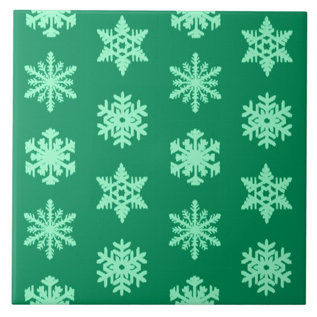 Ikat Snowflakes - Pine and mint green Tile (Front)