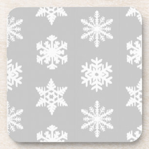 Ikat Snowflakes - Silver grey and white Coaster