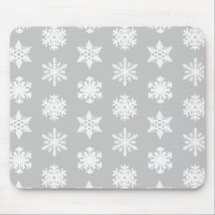 Ikat Snowflakes - Silver grey and white Mouse Pad