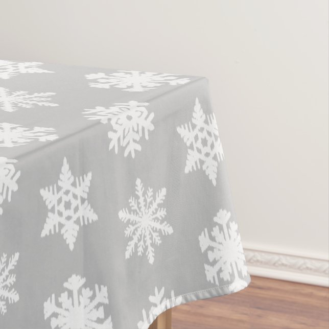 Ikat Snowflakes - Silver grey and white Tablecloth (In Situ)