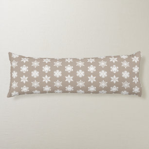 Ikat Snowflakes - Taupe tan and white Body Cushion
