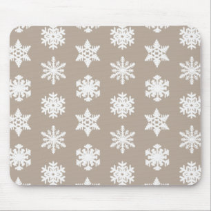 Ikat Snowflakes - Taupe tan and white Mouse Pad