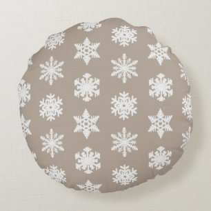 Ikat Snowflakes - Taupe tan and white Round Cushion