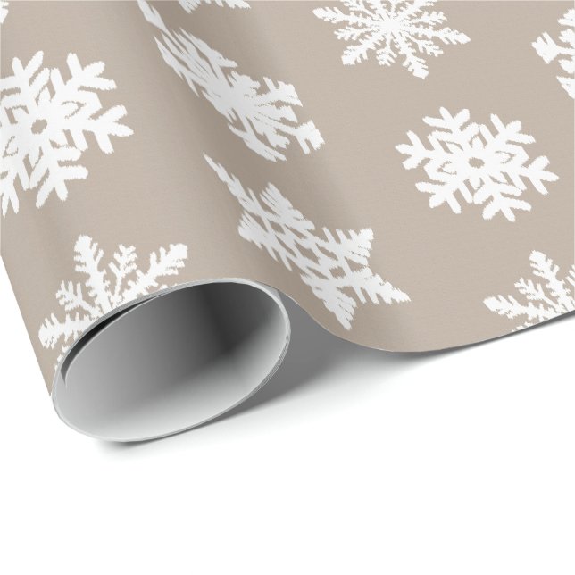 Ikat Snowflakes - Taupe tan and white Wrapping Paper (Roll Corner)