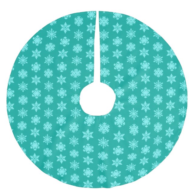 Ikat Snowflakes - Turquoise and aqua Brushed Polyester Tree Skirt (Front)