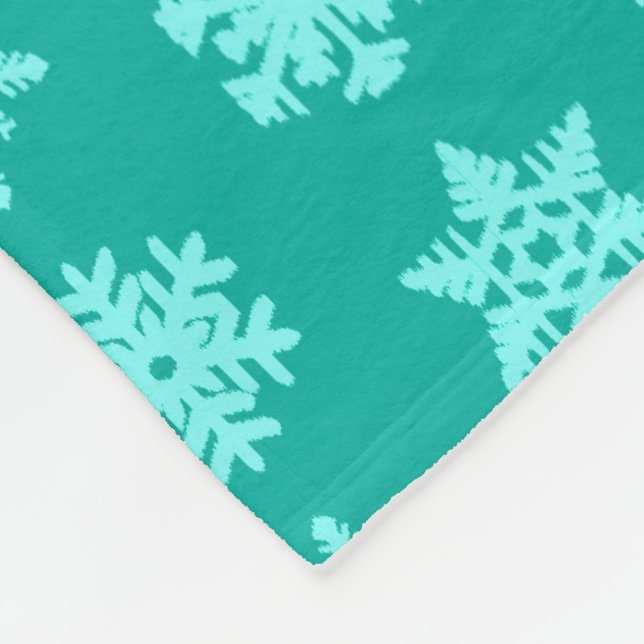 Ikat Snowflakes - Turquoise and aqua Fleece Blanket (Corner)